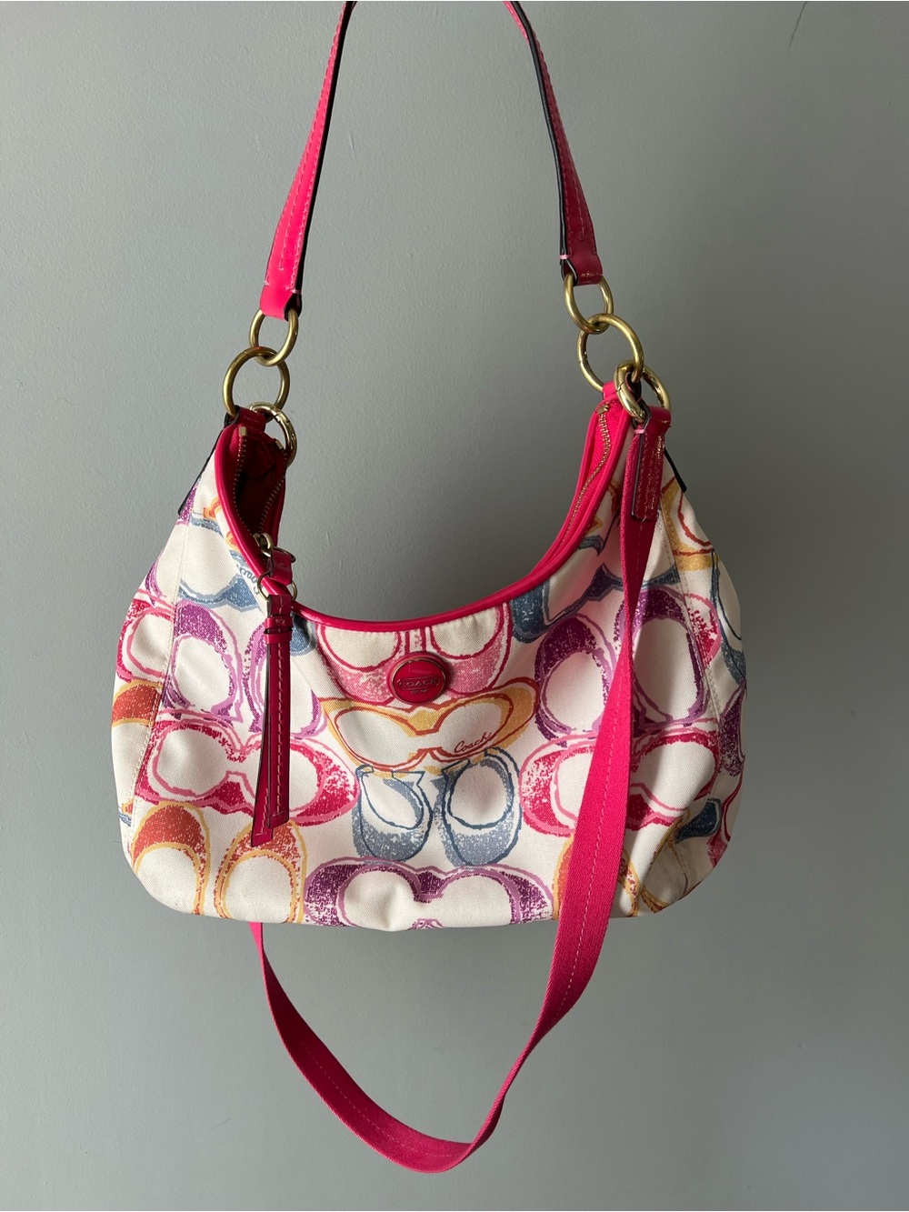 Coach Scribble Print Canvas Hobo Bag